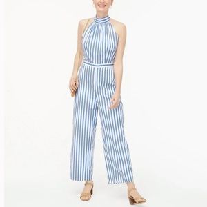 J. Crew Factory Blue and White Striped Bow Neck Jumpsuit, 14